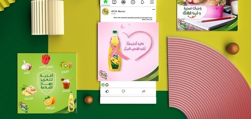 Contenus orientés nutrition et bien-être : recettes, conseils et vidéos éducatives créées autour de la marque AFIA.